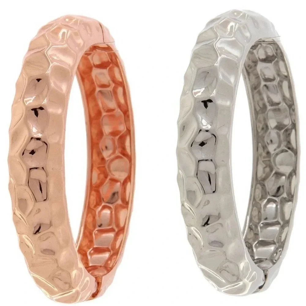 ROSE GOLD or SILVER HAMMERED CUFF BRACELET - Picture 1 of 3